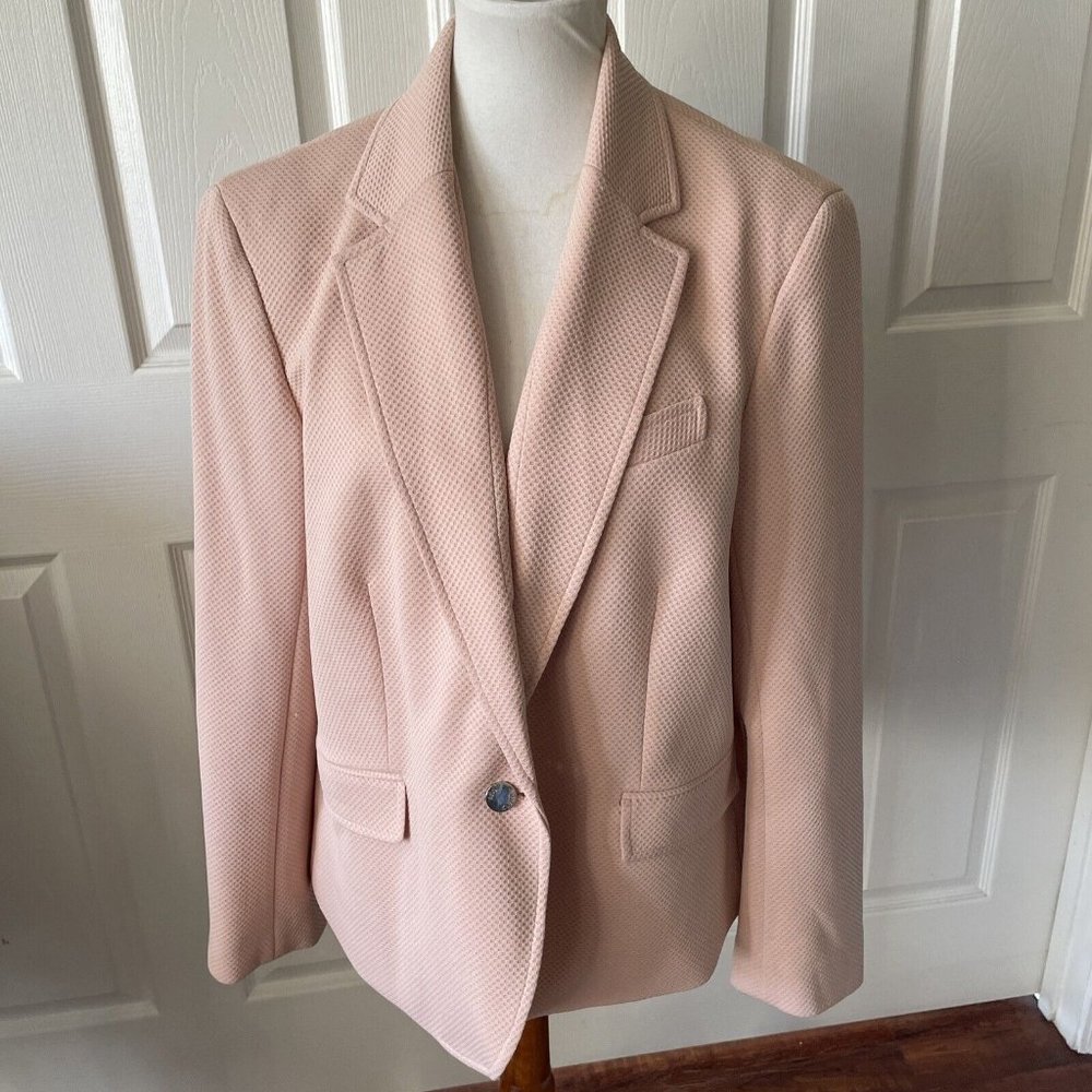 Anne Klein Womens Blazer XL Waffle Pink Business Lined Pink Preppy Yuppie Vent